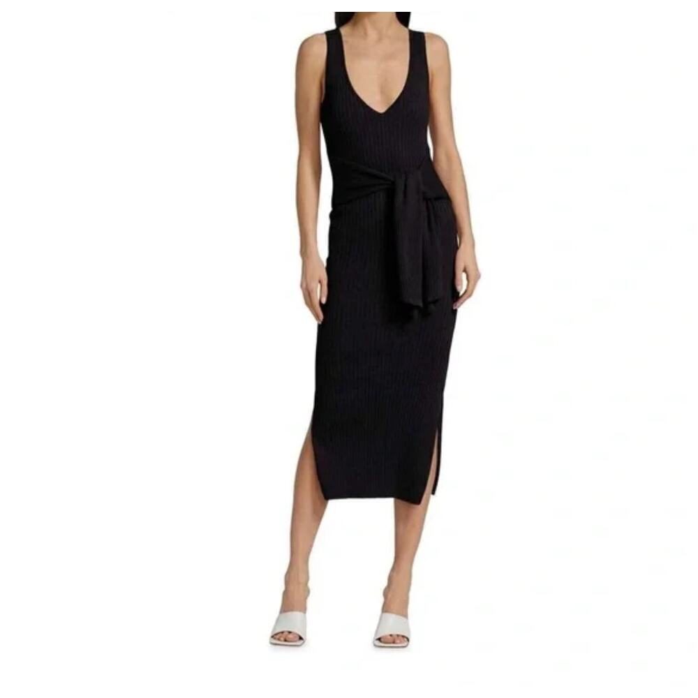 Good American Sleeveless Ribbed Belted Dress slit size 0‎